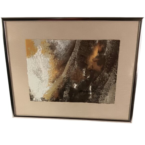 Abstract Mixed Media Painting Brown Yellow Beige By Suzanne Sandifer 8" X 10" - Picture 1 of 14